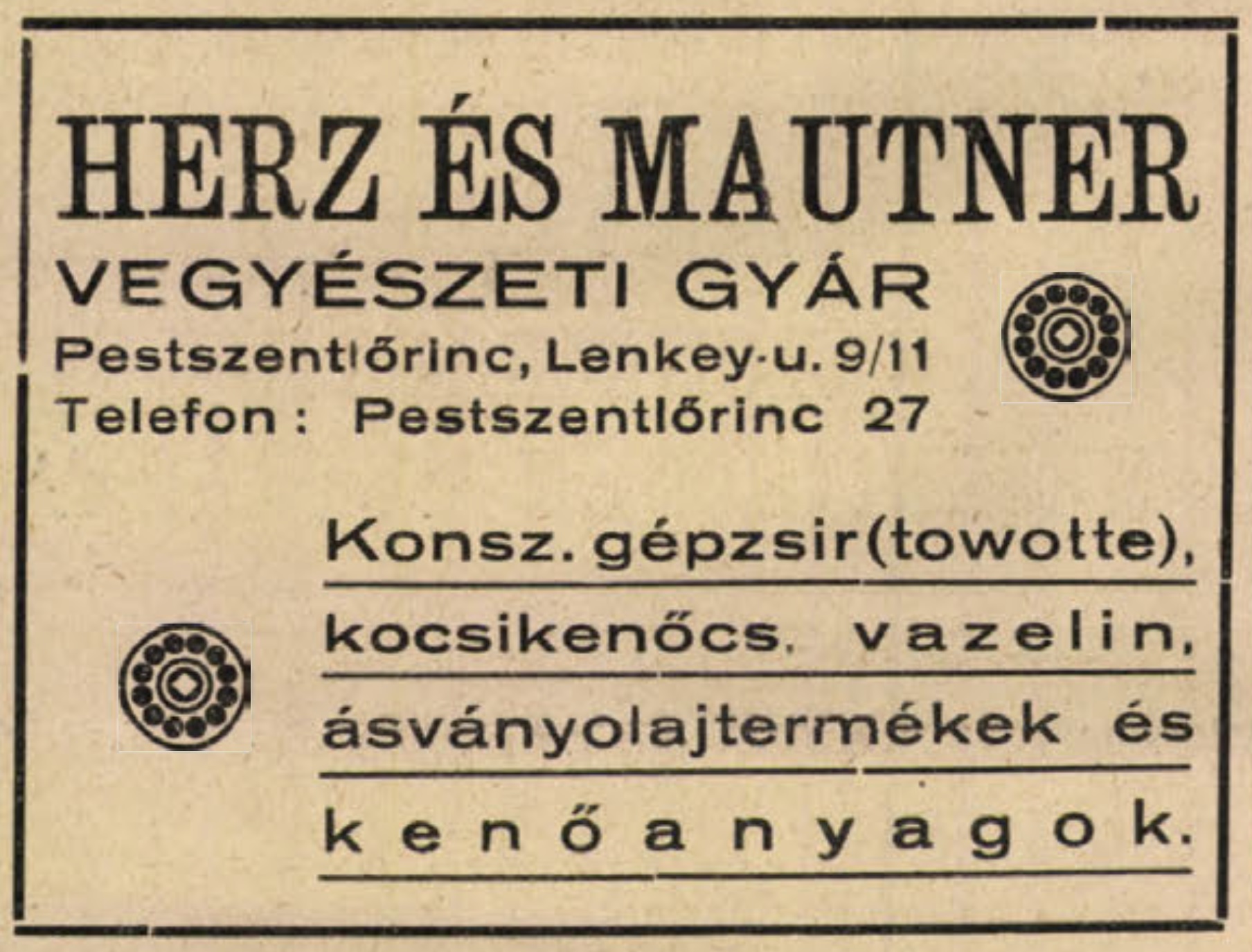 Hercz és Mautner hirdetése 1924-ből